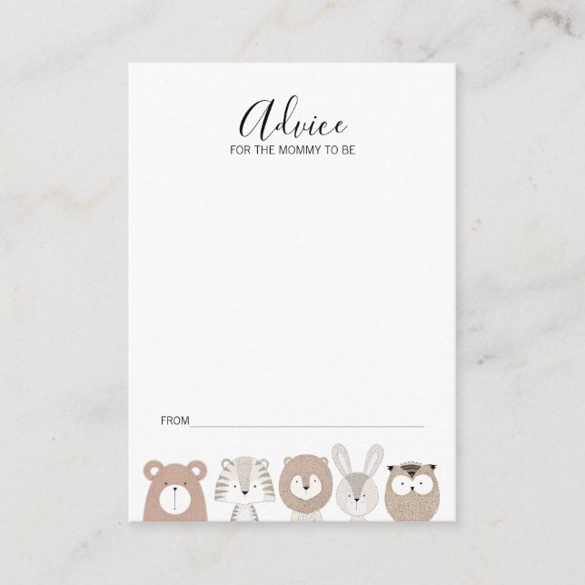 Cute Wild Animals Baby Shower Advice Card For Mom (Front)