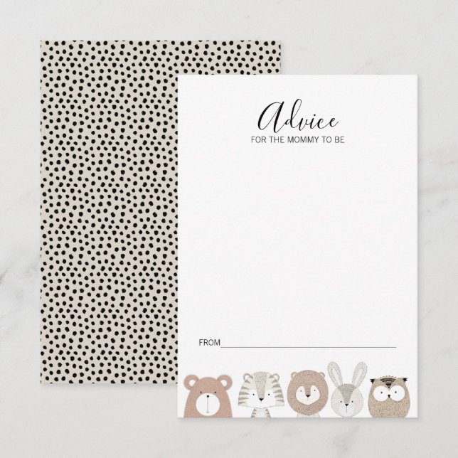 Cute Wild Animals Baby Shower Advice Card For Mom (Front/Back)