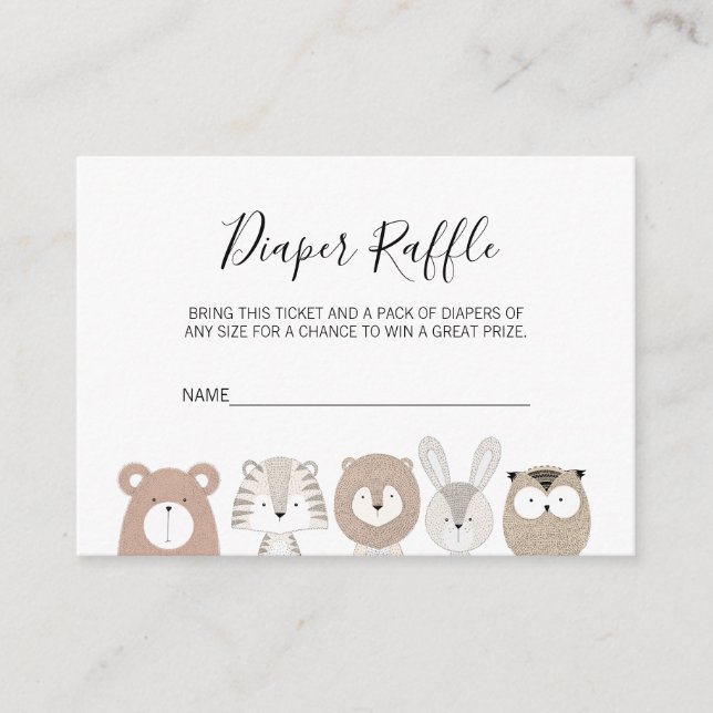 Cute Wild Animals Baby Shower Diaper Raffle Ticket Enclosure Card (Front)