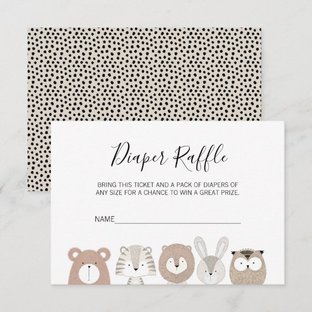 Cute Wild Animals Baby Shower Diaper Raffle Ticket Invitation (Front/Back)