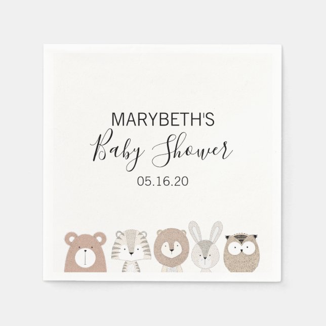 Cute Wild Animals Baby Shower Napkins (Front)