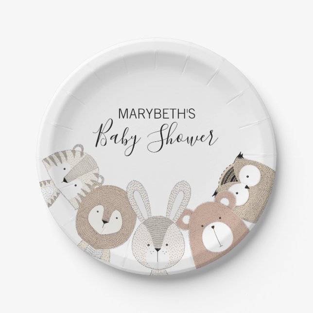 Cute Wild Animals Baby Shower Paper Plate (Front)