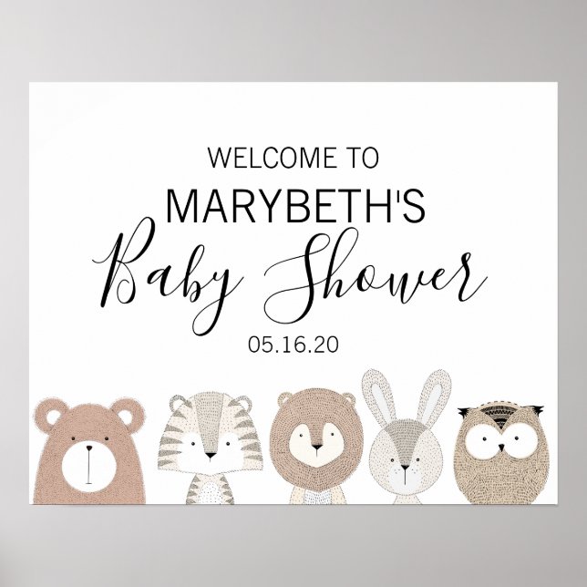 Cute Wild Animals Baby Shower Welcome Sign (Front)