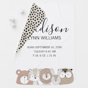 Cute Wild Animals Birth Stats Baby Blanket