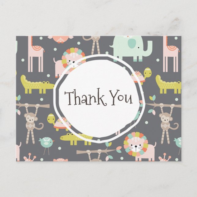 Cute Wild Animals Illustration Thank You Postcard (Front)