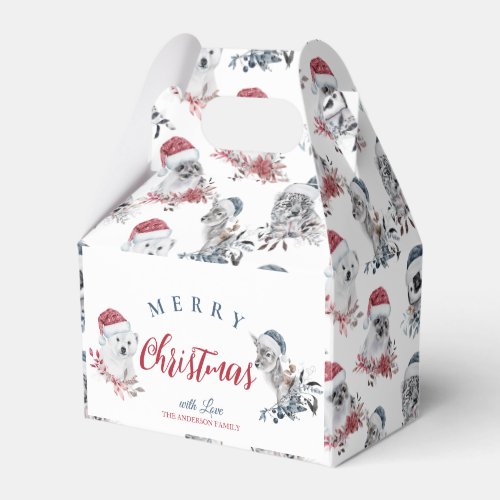 Cute wild animals in Santa hat Christmas pattern Favor Boxes
