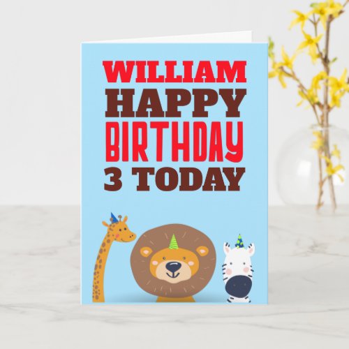 Cute Wild Animals Kids Any Age Name Birthday Card