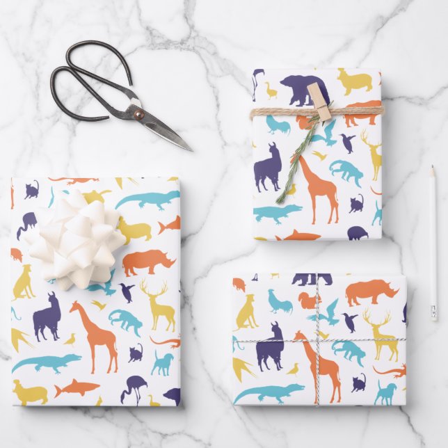 Cute Wild Animals Pattern Wrapping Paper Sheets (Front)