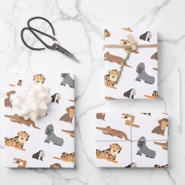 Cute Wild Animals Pattern Wrapping Paper Sheets (Front)