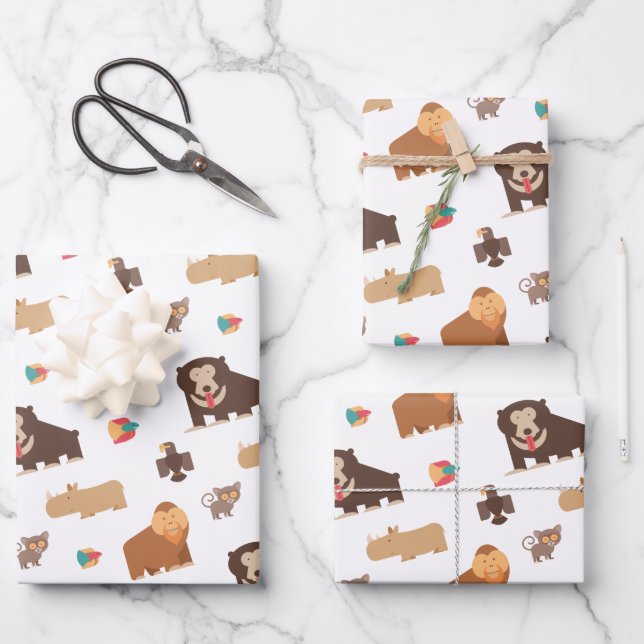 Cute Wild Animals Pattern Wrapping Paper Sheets (Front)