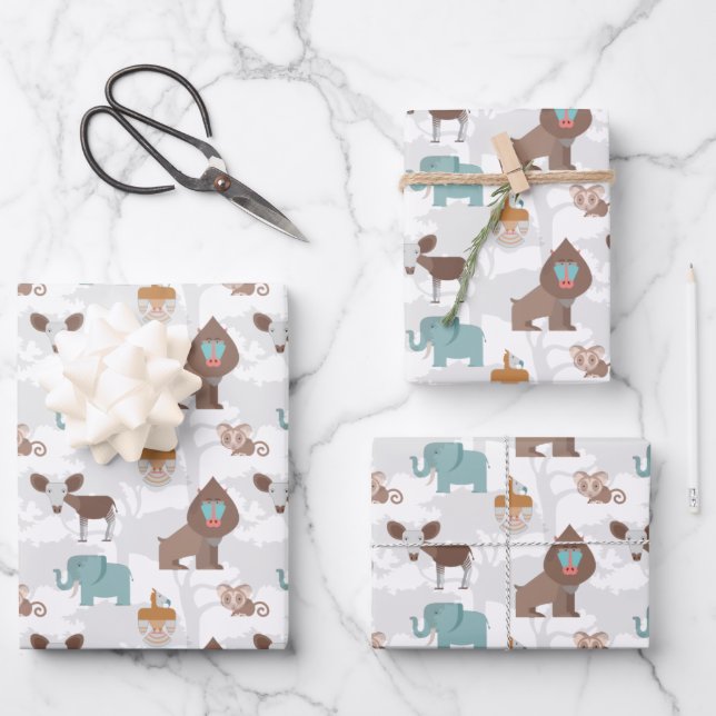 Cute Wild Animals Pattern Wrapping Paper Sheets (Front)