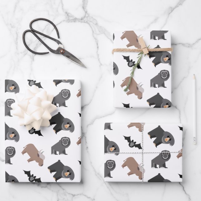 Cute Wild Animals Pattern Wrapping Paper Sheets (Front)