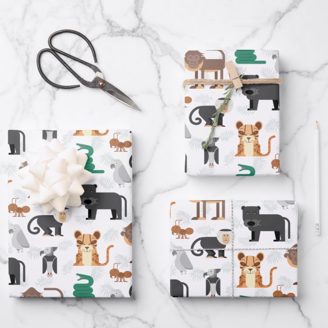 Cute Wild Animals Pattern Wrapping Paper Sheets (Front)