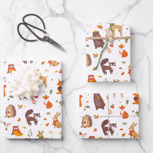Cute Wild Animals Pattern Wrapping Paper Sheets (Front)