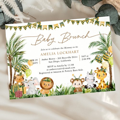 Cute Wild Animals Safari Baby Brunch Invitation