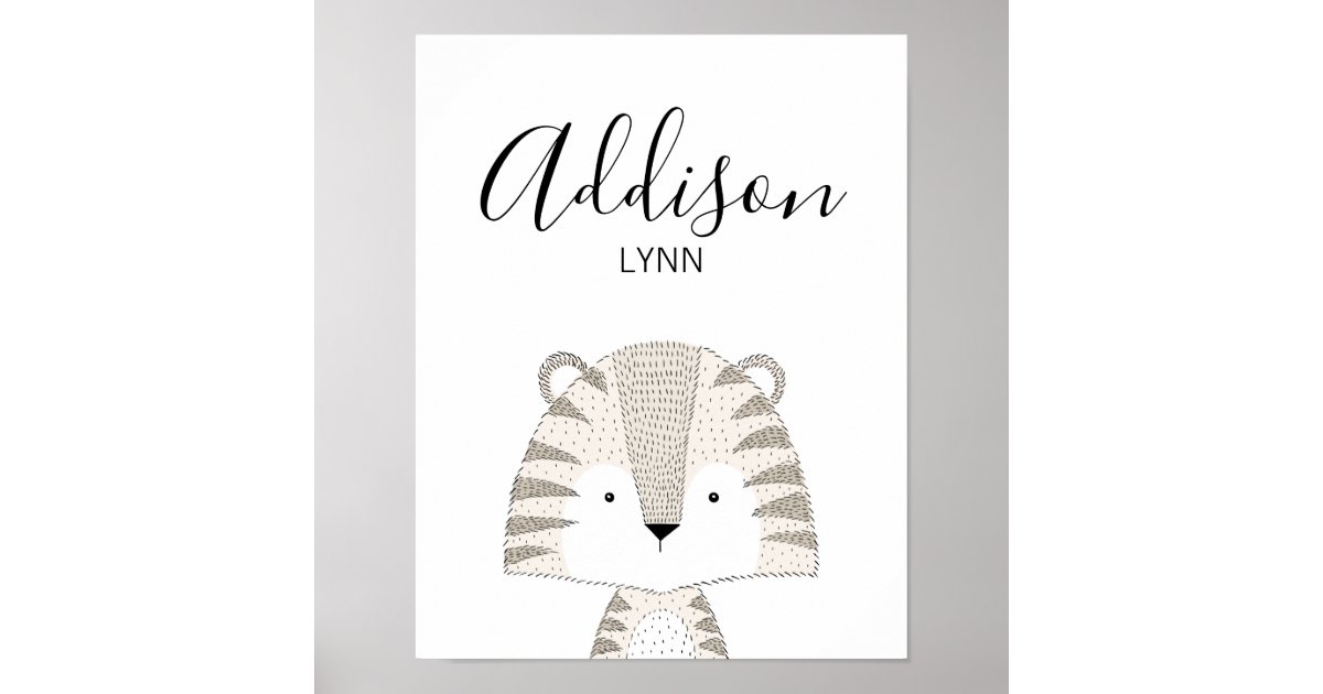 Cute Wild Animals Tiger Baby Name Nursery Print Zazzle Com