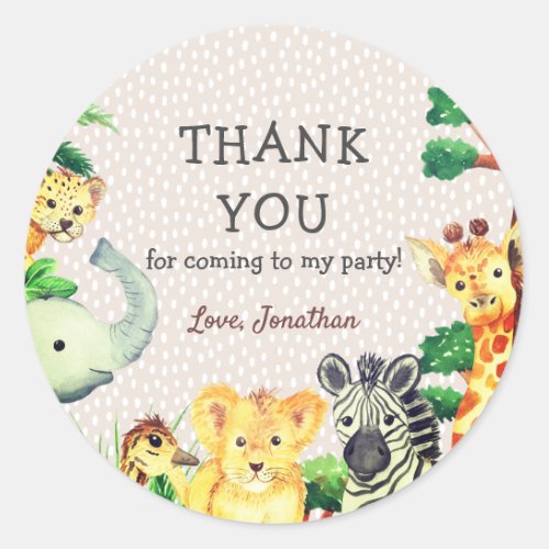 Cute Wild Animals Watercolor Thank You Birthday Classic Round Sticker
