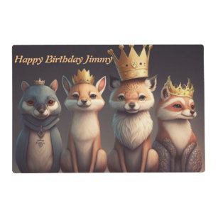 Cute wild animals wear a crown Laminated Placemat