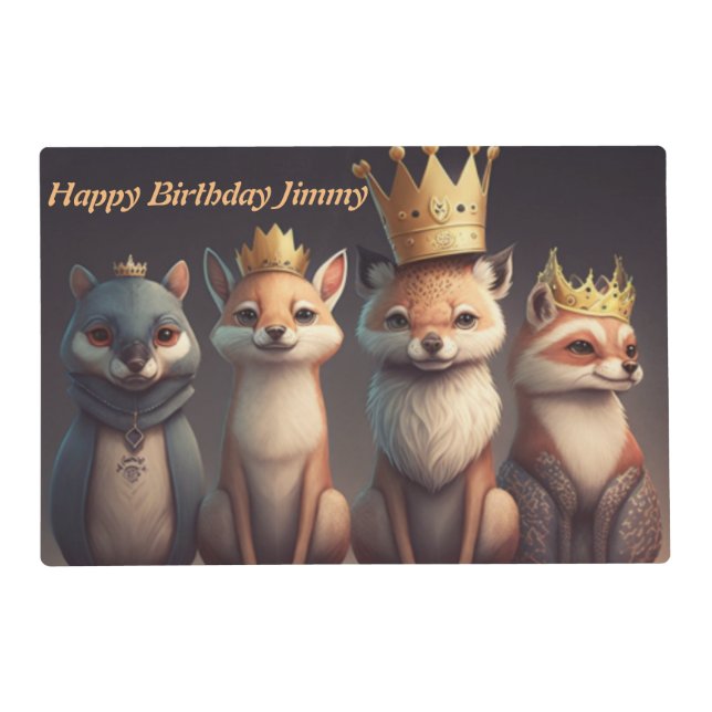 Cute wild animals wear a crown Laminated Placemat (Front)