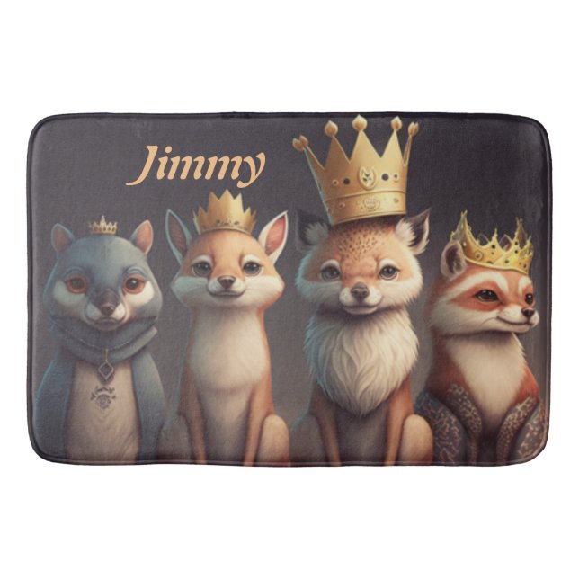 Cute wild animals wearing crowns  bath mat (Front)