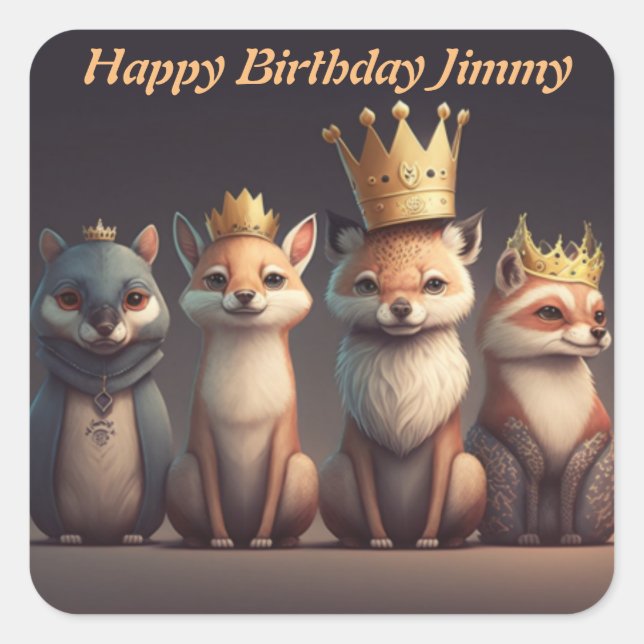 Cute wild animals wearing crowns   keychain square sticker (Front)