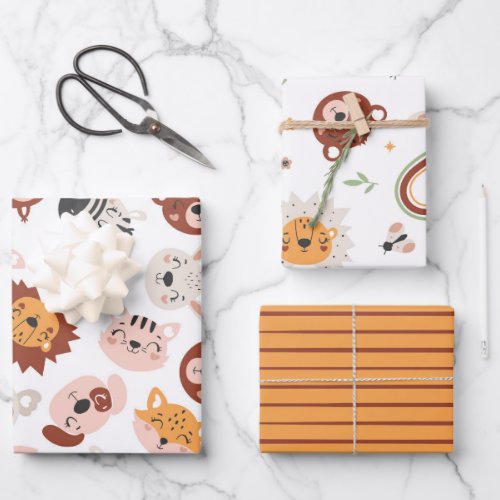 Cute Wild Animals Wrapping Paper Sheets