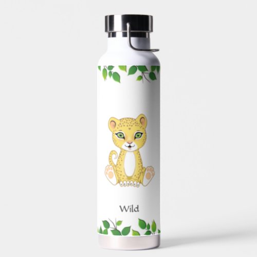 Cute Wild Baby Leopard on White Water Bottle