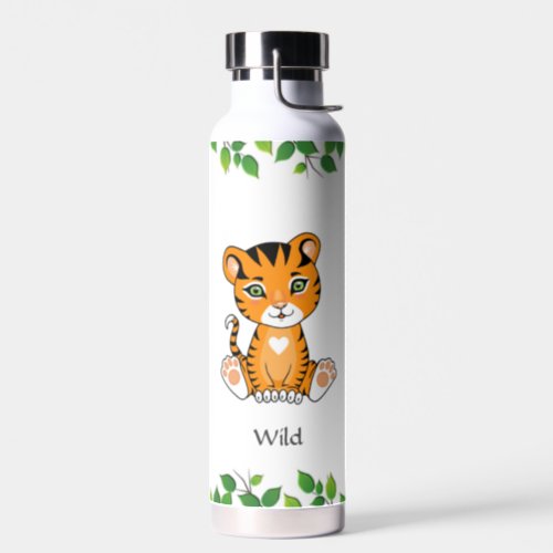 Cute Wild Baby Tiger on White Water Bottle