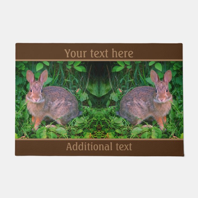 Cute Wild Brown Rabbit Wildlife Personalized Doormat (Front)
