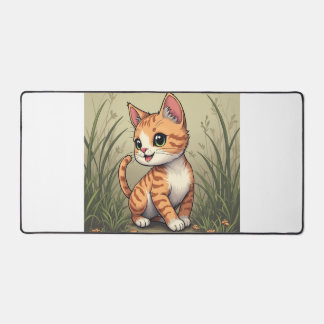 Cute wild cat playing in the field desk mat