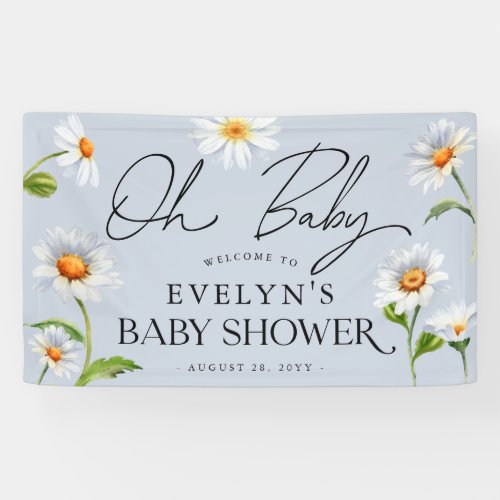 Cute Wild Daisy Blue Baby Shower Banner