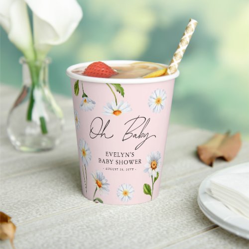 Cute Wild Daisy Oh Baby Girl Baby Shower Paper Cups