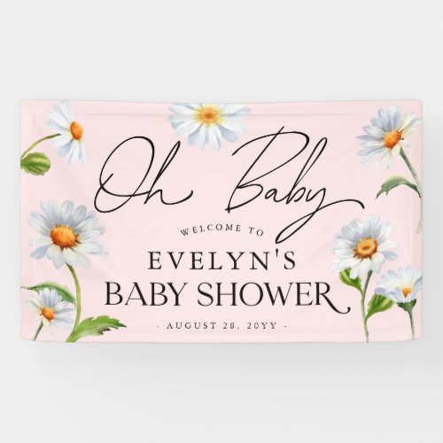 Cute Wild Daisy Pink Baby Shower Banner