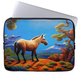 Cute Wild donkey overlooking a mountain valley Laptop Sleeve