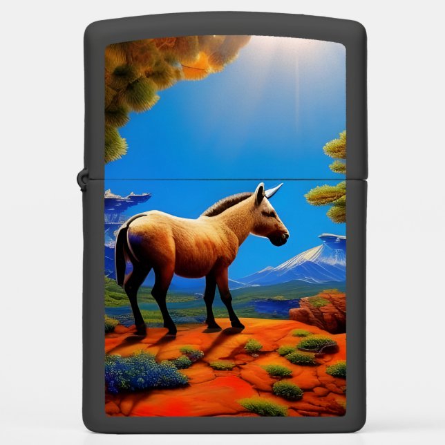 Cute Wild donkey overlooking a mountain valley Zippo Lighter (Front)