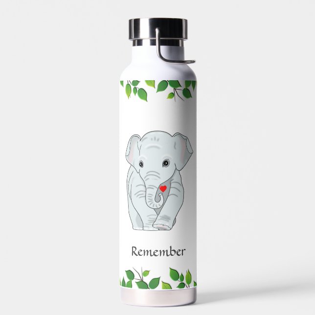 Cute Wild Elephant on White Water Bottle (Left)