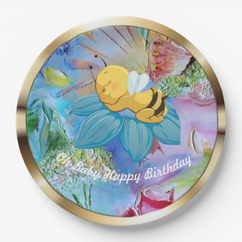 Cute Wild Flowers Sleepy Bee Kids Birthday Party Paper Plates