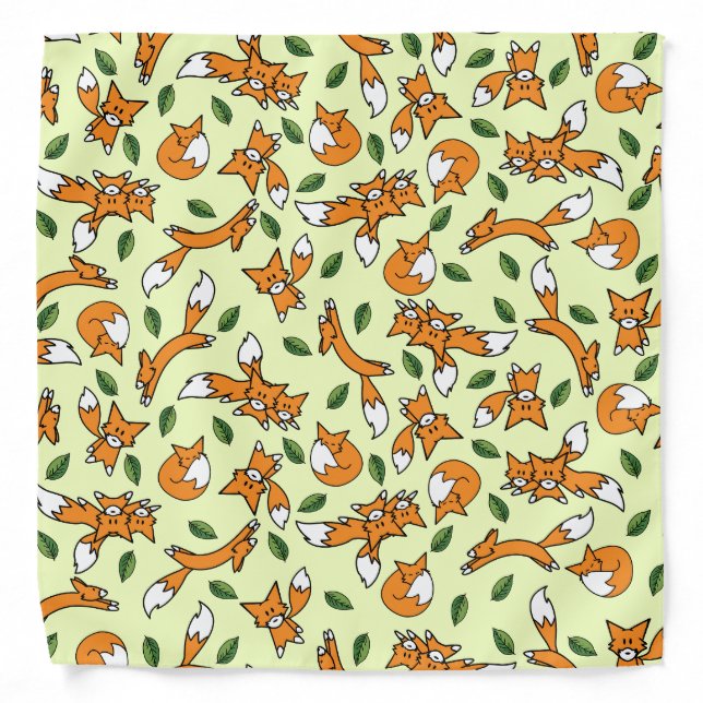 Cute Wild Fox and Leaf Pattern Bandana (Front)