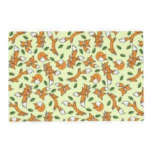 Cute Wild Fox and Leaf Pattern Placemat