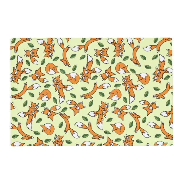 Cute Wild Fox and Leaf Pattern Placemat (Front)