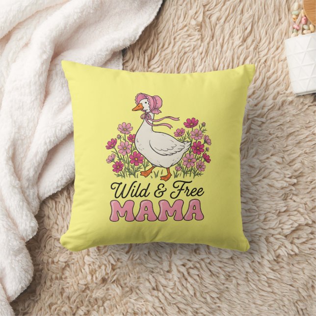 Cute wild free goose Mama  Throw Pillow (Blanket)