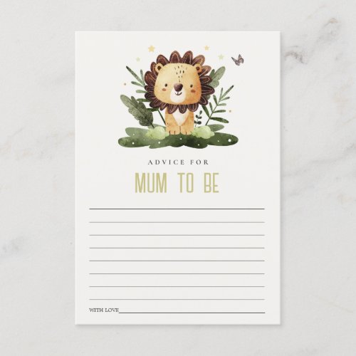 Cute Wild Jungle Animal Advice For Mum Baby Shower Enclosure Card