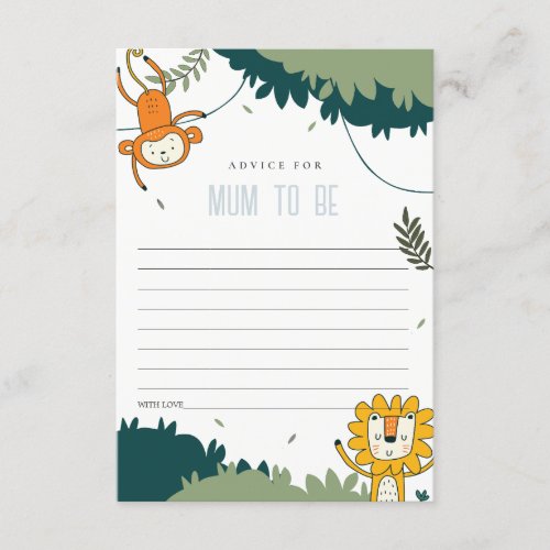 Cute Wild Jungle Animal Advice For Mum Baby Shower Enclosure Card