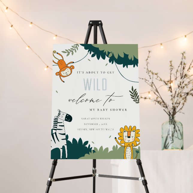 Cute Wild Jungle Animals Baby Shower Welcome Foam Board (In Situ (Stand))