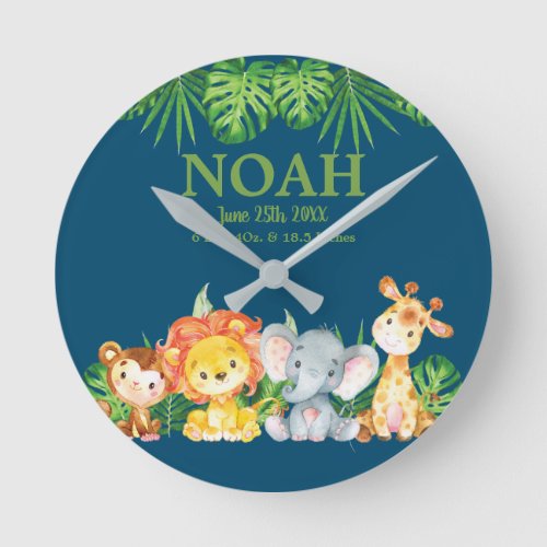 Cute Wild Jungle Animals Boy Kids Nursery Dcor Round Clock