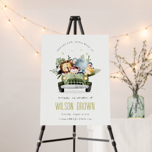 Cute Wild Jungle Animals In Car Birthday Welcome Foam Board