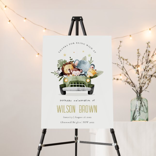 Cute Wild Jungle Animals In Car Birthday Welcome Foam Board (In Situ (Stand))