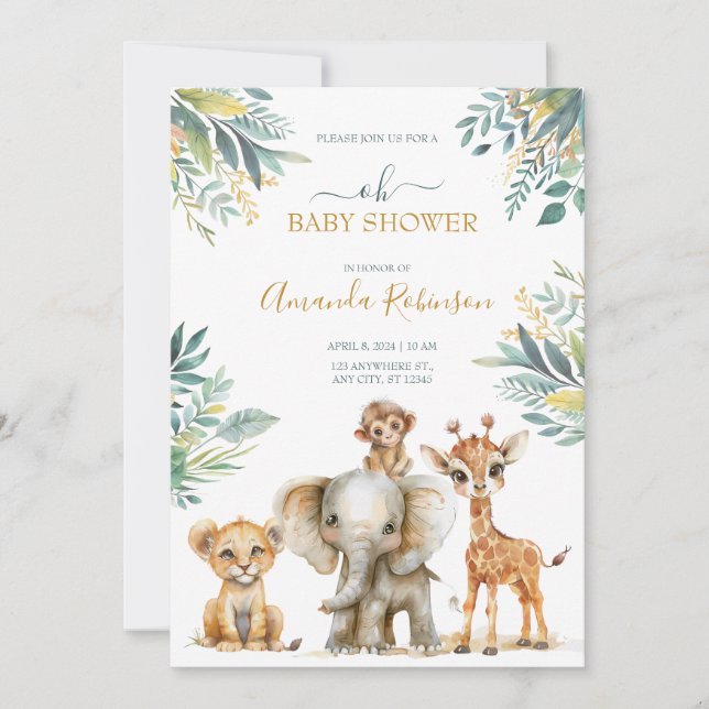 Cute Wild Jungle Animals  Invitation (Front)