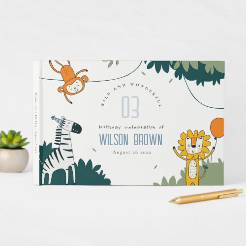 Cute Wild Jungle Animals Kids Any Age Birthday Guest Book