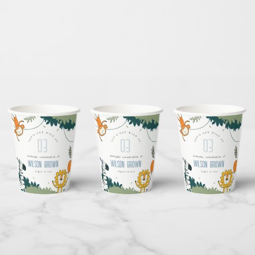 Cute Wild Jungle Animals Kids Any Age Birthday Paper Cups